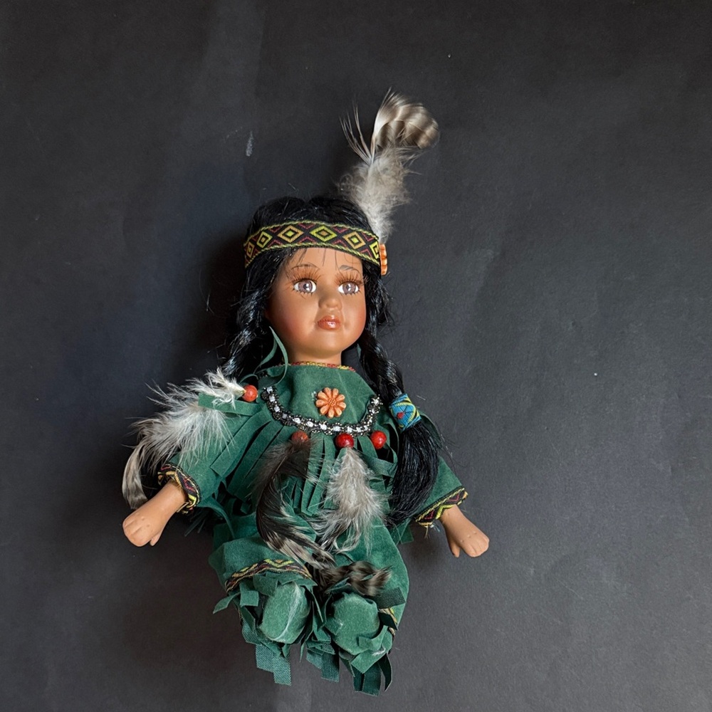 Cathy Collection Porcelain Native American Doll In Seated Position